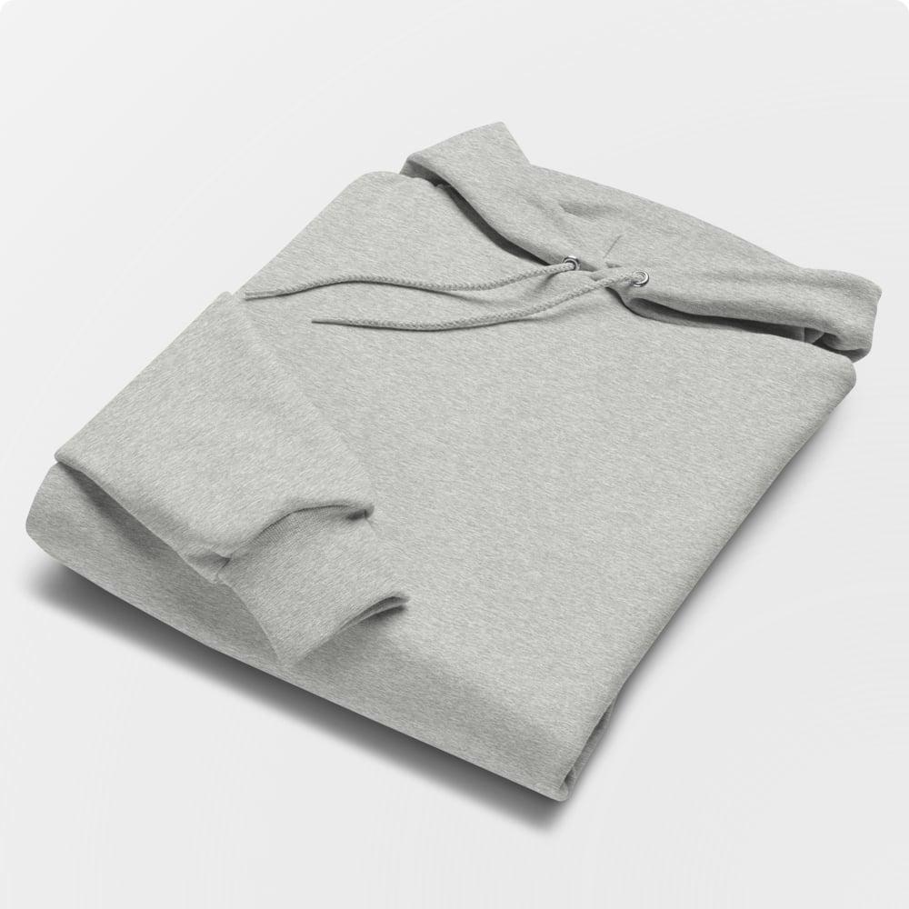 Champion pullover hoodie folded flat showing hood, branded promotional hoodie with custom logo