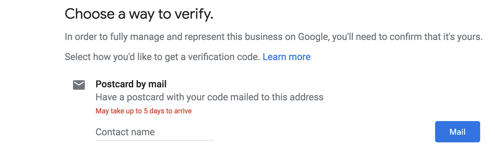 Display of Google Address Verification Methods Send A Postcard Option
