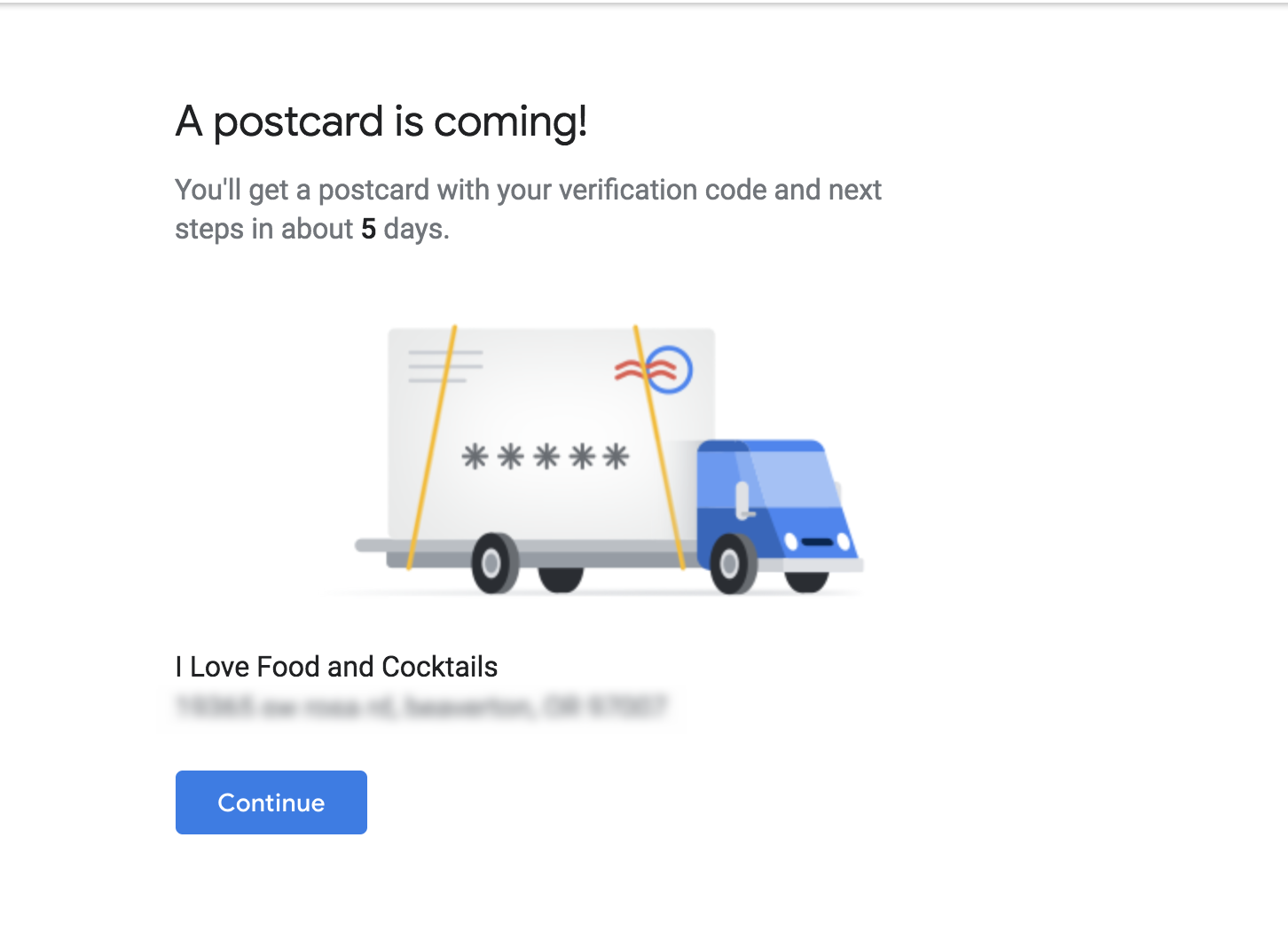 Confirmation of Google Address Request Via Postcard Request
