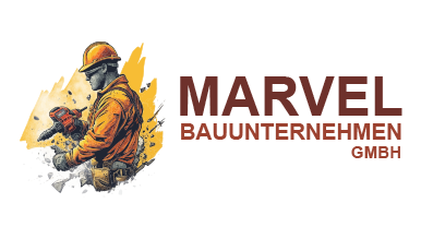 AI-Logo-Generator-Design eines Bauarbeiters mit einem Werkzeug für Marvel Construction.