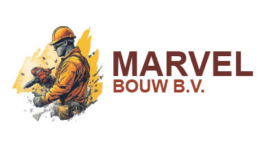 AI logo generator-ontwerp van een bouwer met een gereedschap voor Marvel Construction.