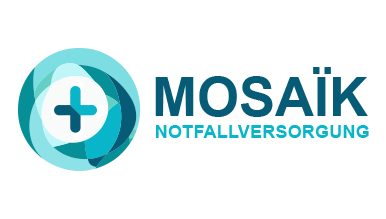 AI-Logo-Generator-Design eines blauen Kreuzes mit geschwungenen Wellen für Mosaic Urgent Care.