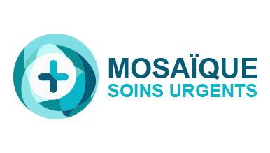 Design AI logo generator d’une croix bleue avec des vagues courbes pour Mosaic Urgent Care.