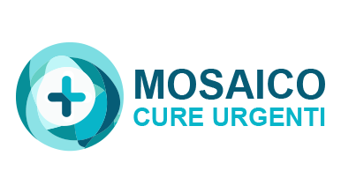 Design AI logo generator di una croce blu con onde curve per Mosaic Urgent Care.