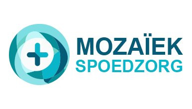 AI logo generator-ontwerp van een blauw kruis met gebogen golven voor Mosaic Urgent Care.