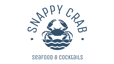 AI logo generator design of a crab with blue waves for Snappy Crab Seafood & Cocktails.