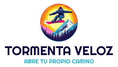 Diseño de AI logo generator de un snowboarder sobrevolando una cima nevada para Blizzard Rush.