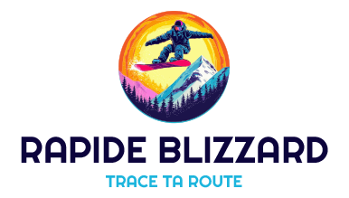 Design AI logo generator d’un snowboarder survolant un sommet enneigé pour Blizzard Rush.
