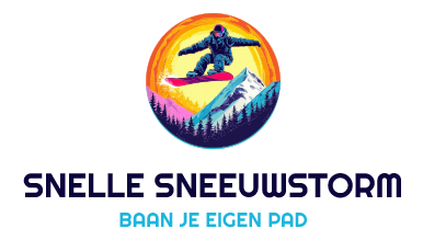 AI logo generator-ontwerp van een snowboarder die over een besneeuwde top zweeft voor Blizzard Rush.