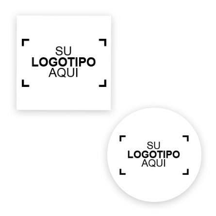 Pegatina de muestra con forma circular y cuadrada con un logotipo en el centro