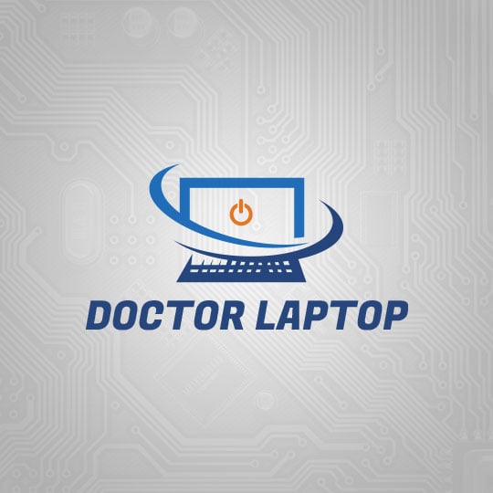 Ejemplo de diseño de logotipo personalizado de ícono con un botón de reproducción dentro de la pantalla de una computadora portátil 